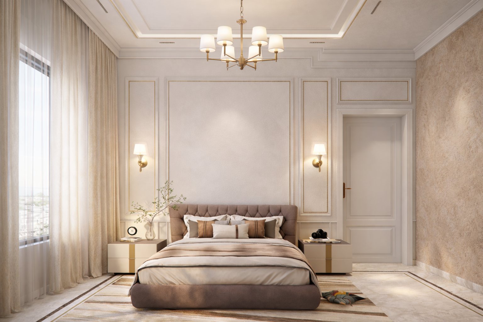 Bedroom one, panelled and quiet.