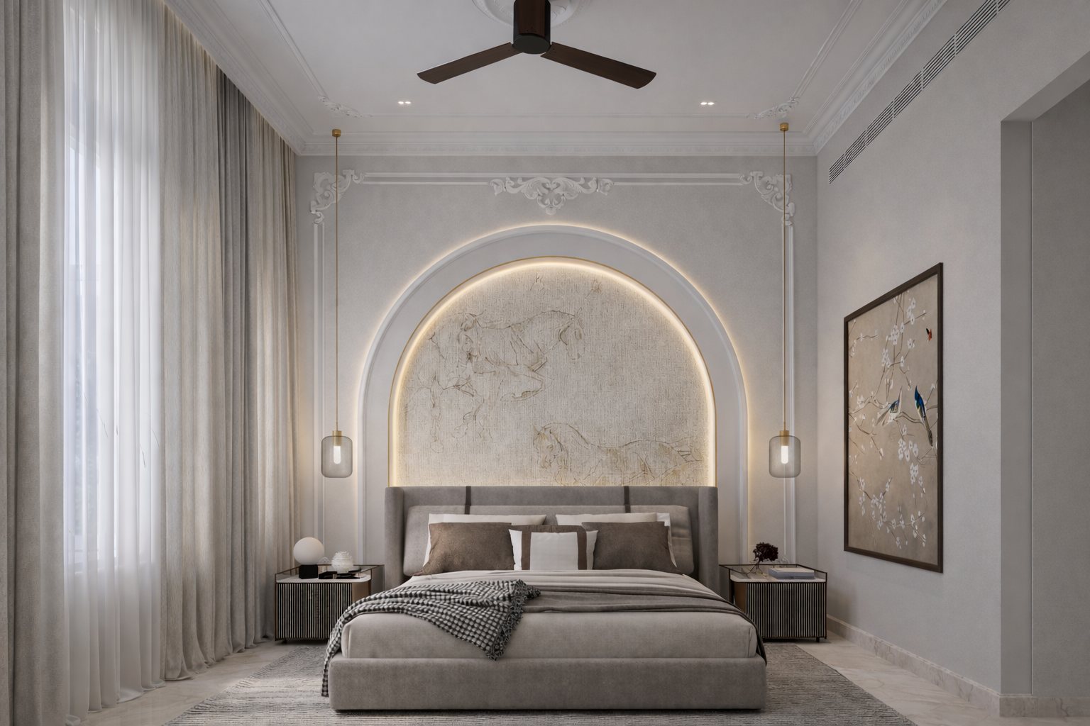 Bedroom two, an arched marble niche.
