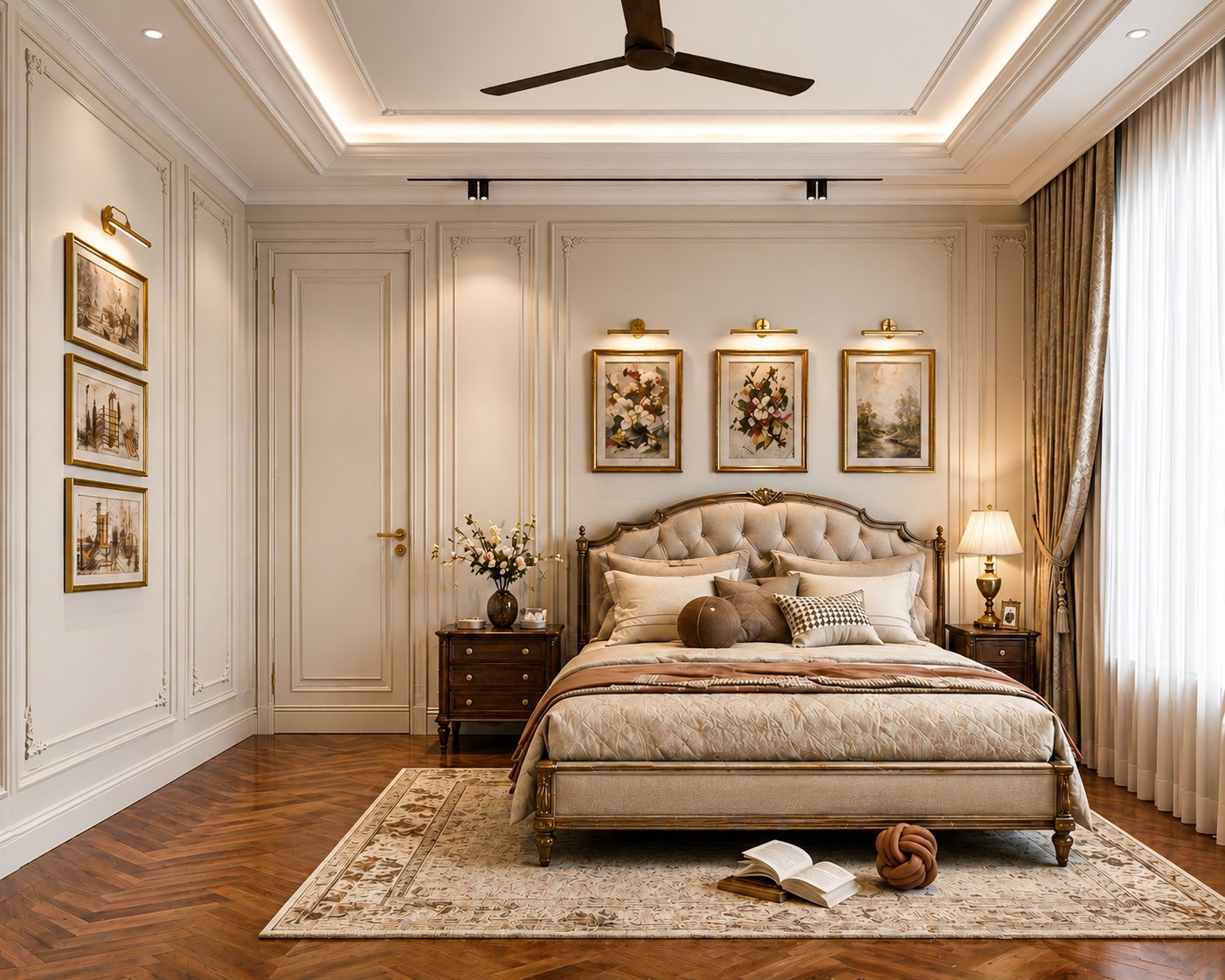 Bedroom five, classical in cream and gold.