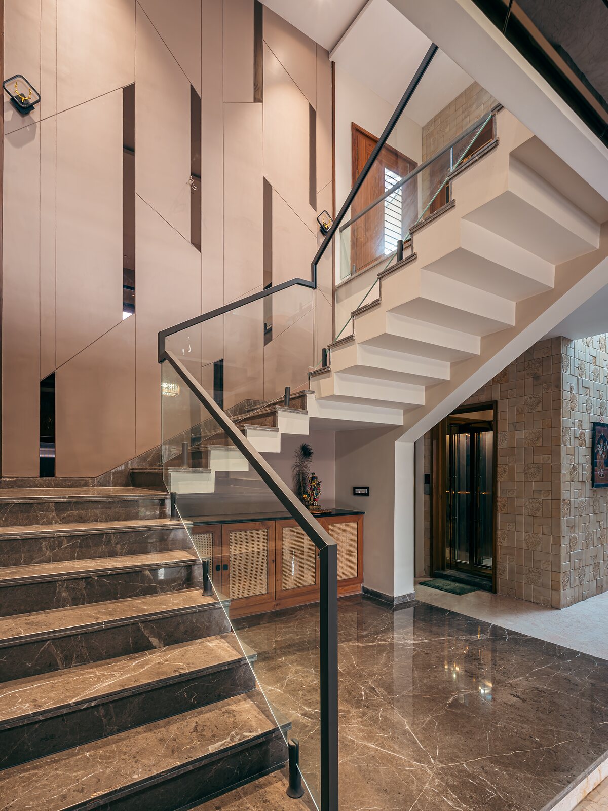 The main stair in stone and timber.