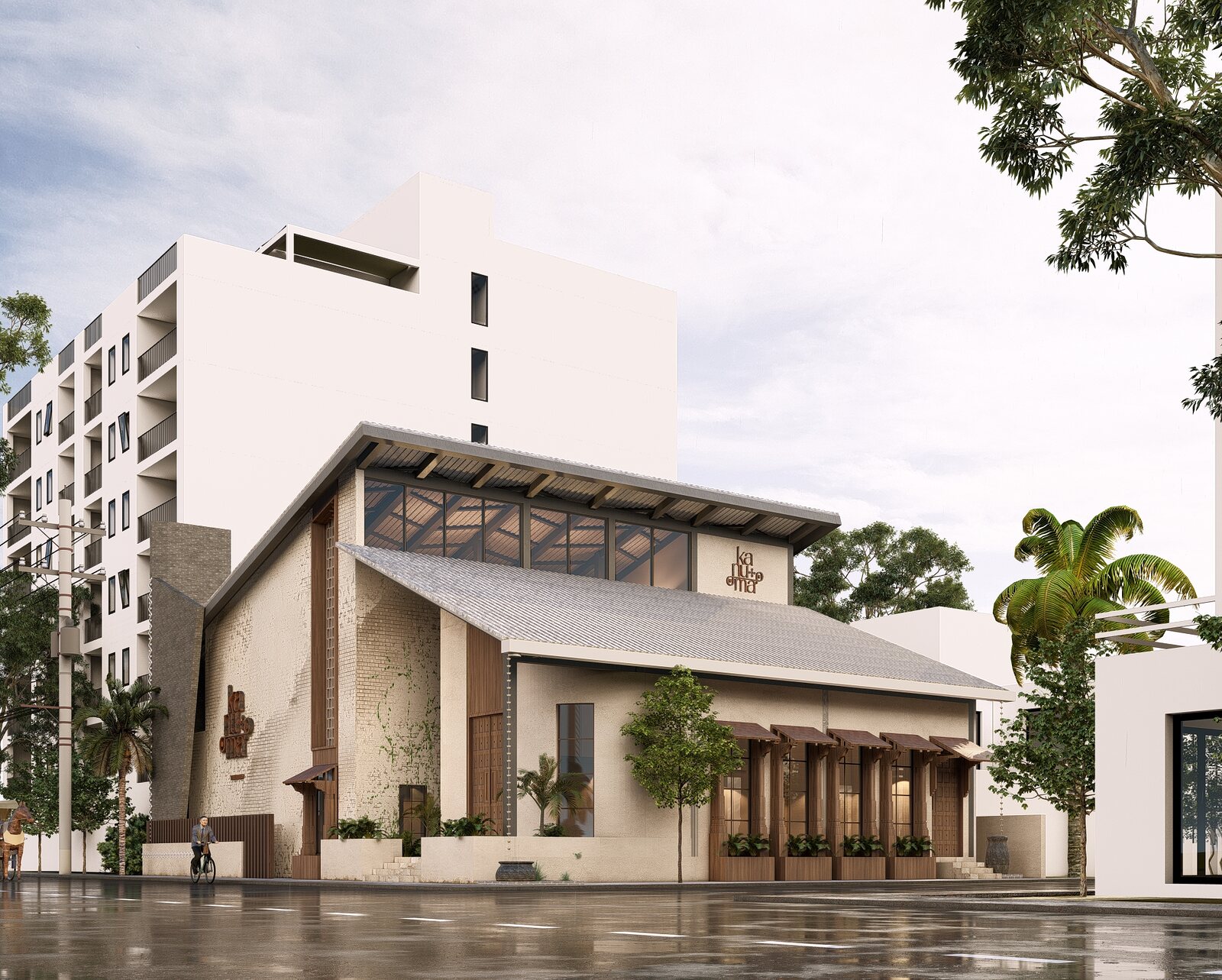 The building in stone and render.