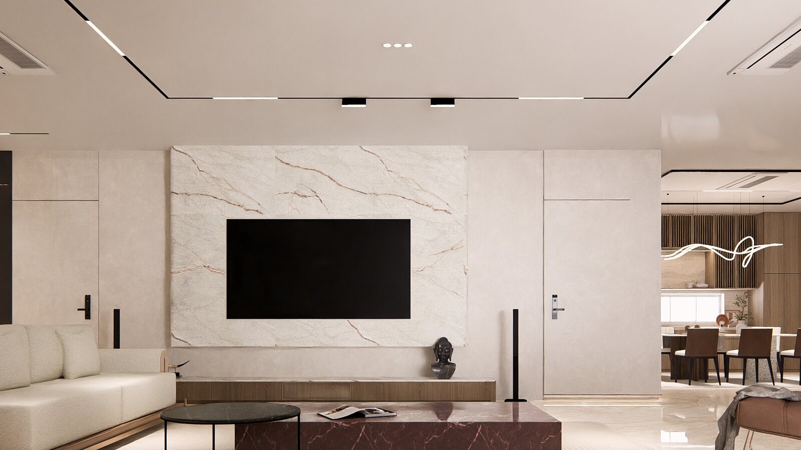 The television set into travertine.