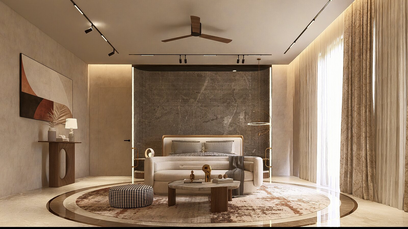 The master bedroom on its round rug.