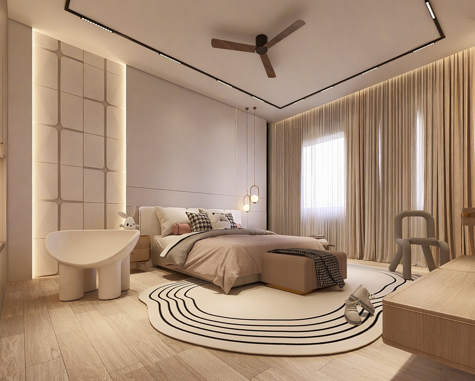 A children's room on a round rug.