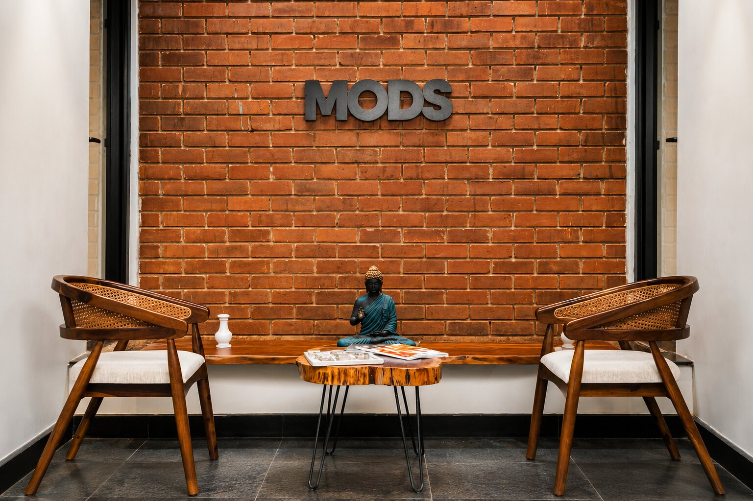 The MODS mark on exposed brick.