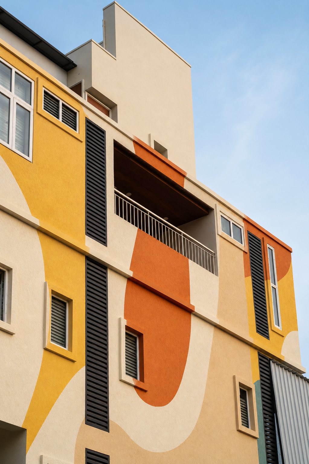 A balcony framed in orange and yellow.