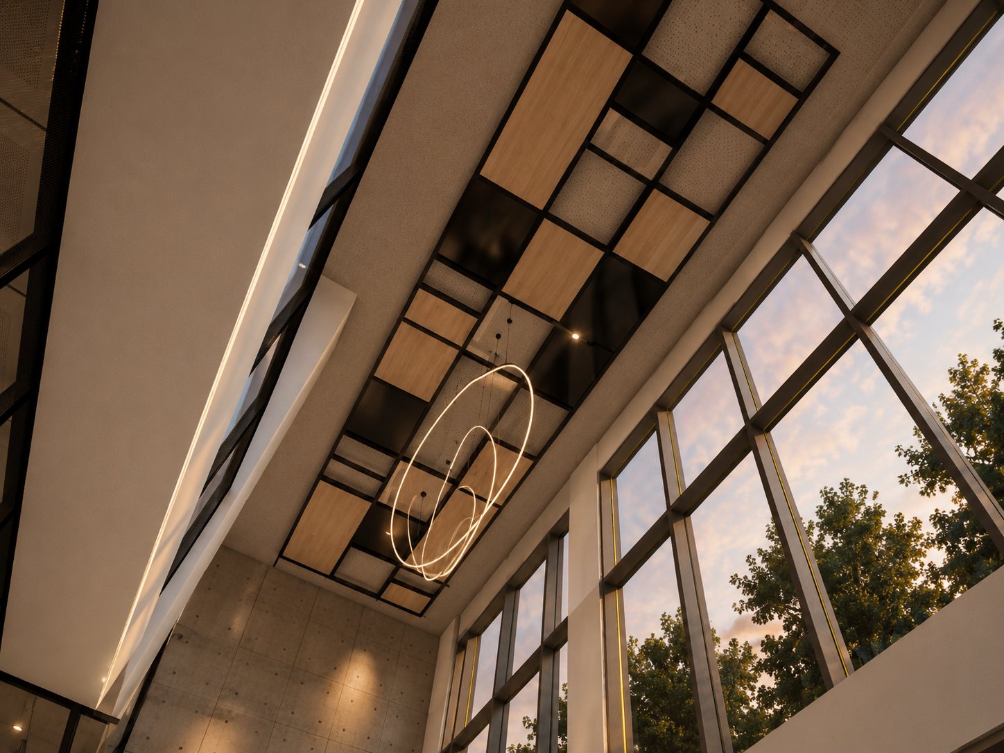 Looking up through the skylight and the glazed stairwell.