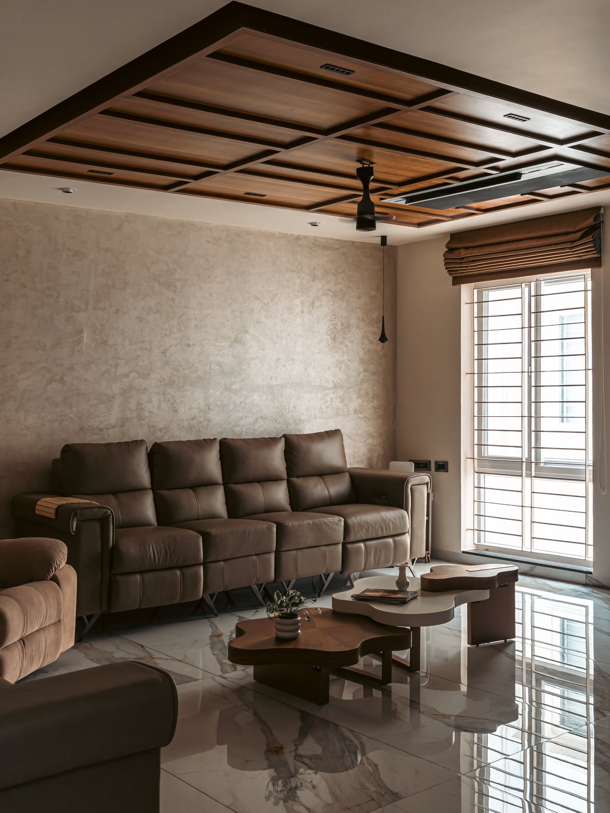 The lounge, open to the windows.