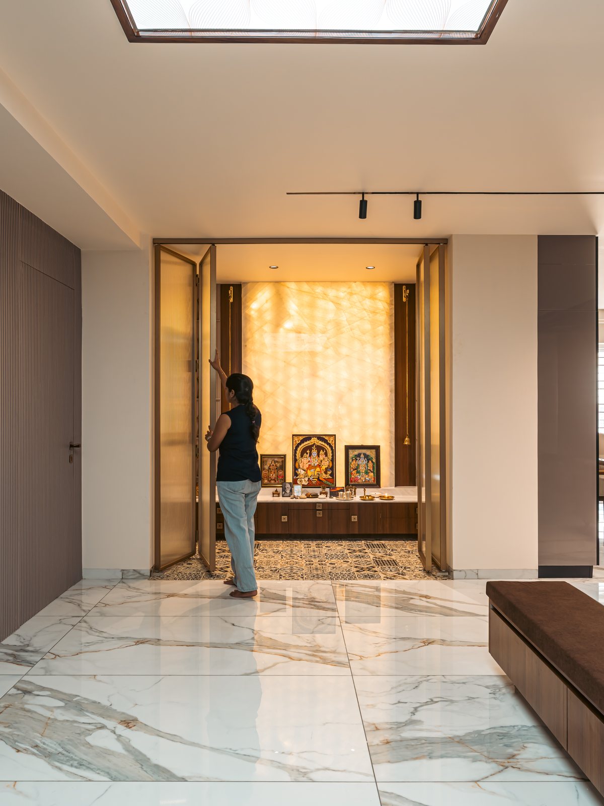 The prayer room, doors folded open.