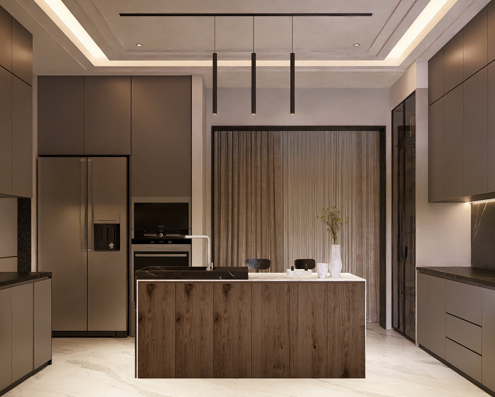 Dark stone and timber cabinetry.