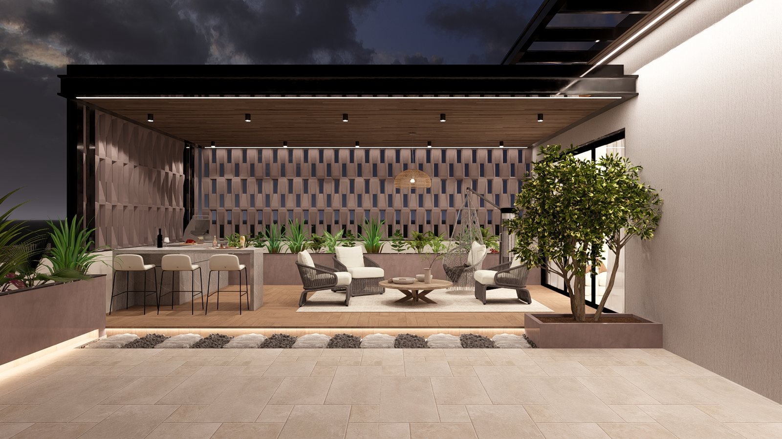 The terrace room, wide to the light.