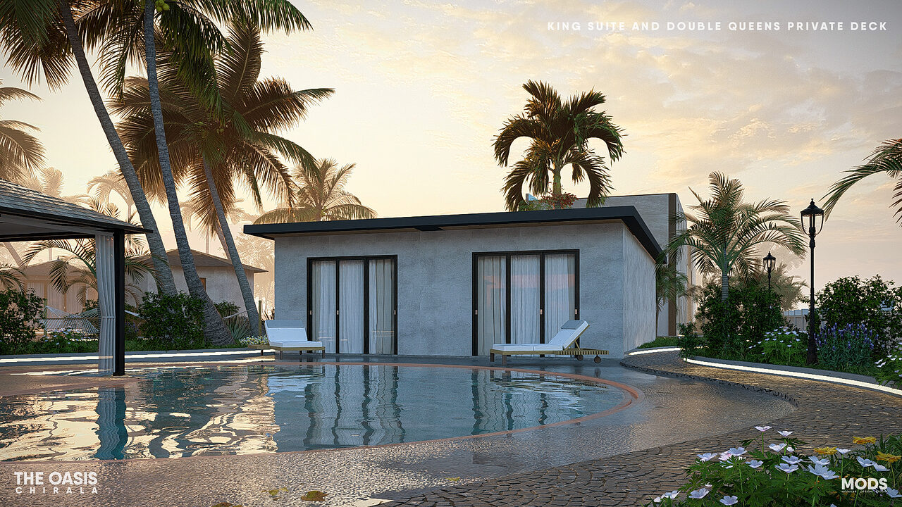 Each villa keeps a pool edge.