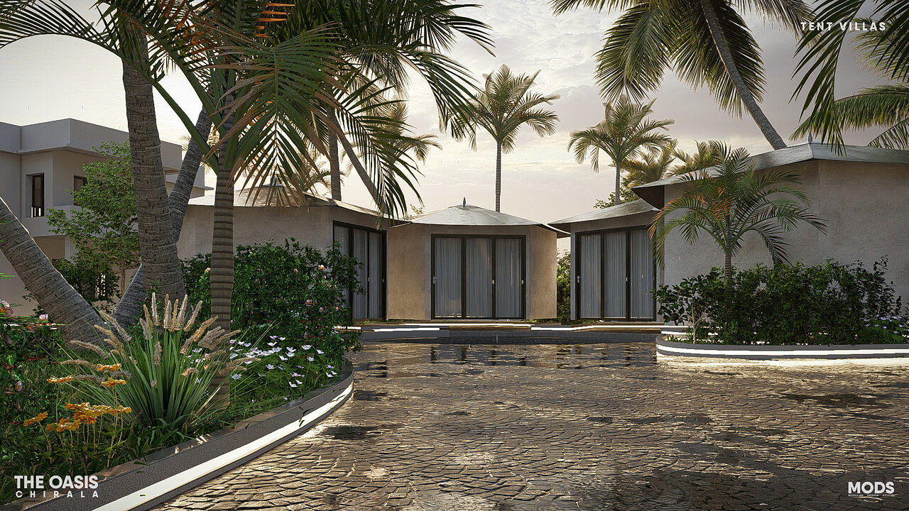 A hammock court between units.