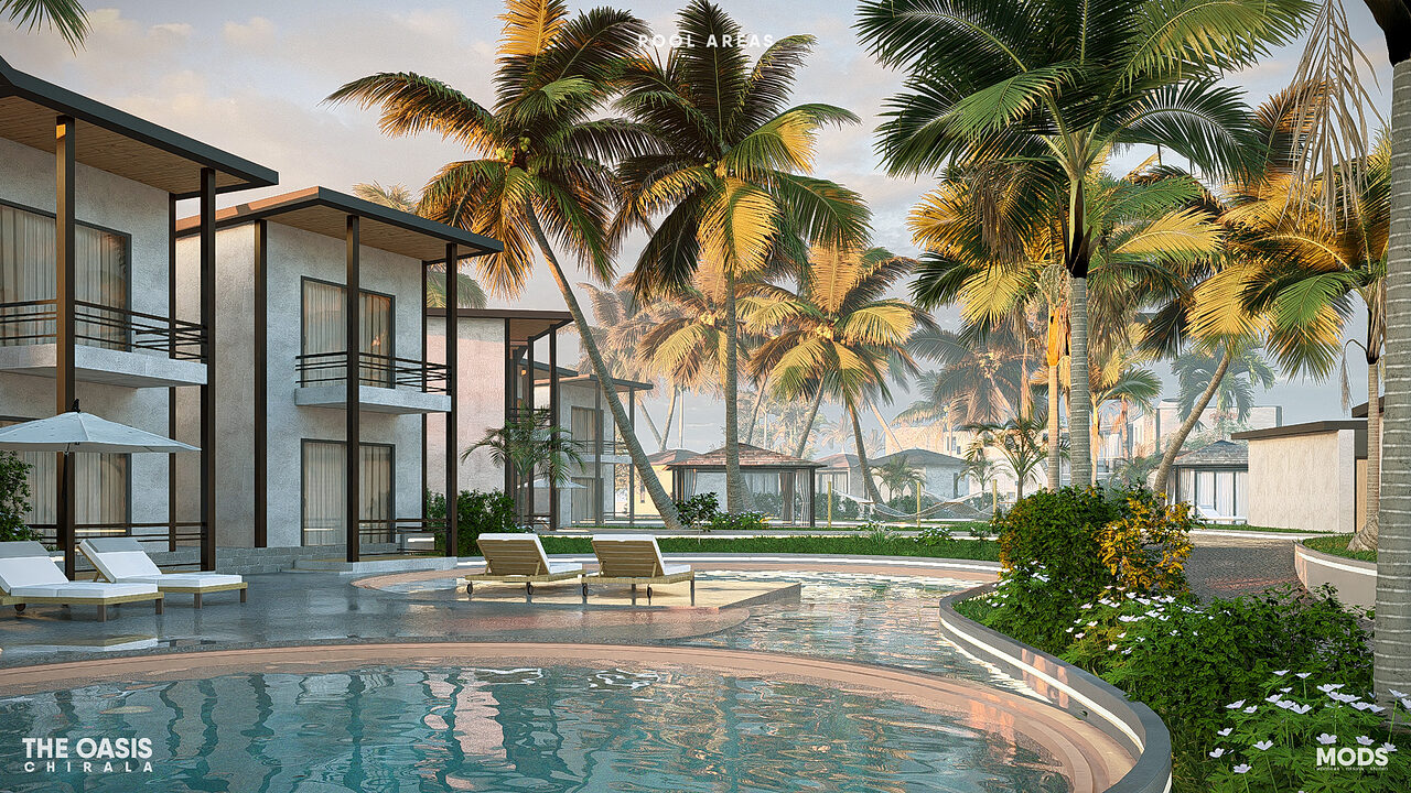 The pool deck.