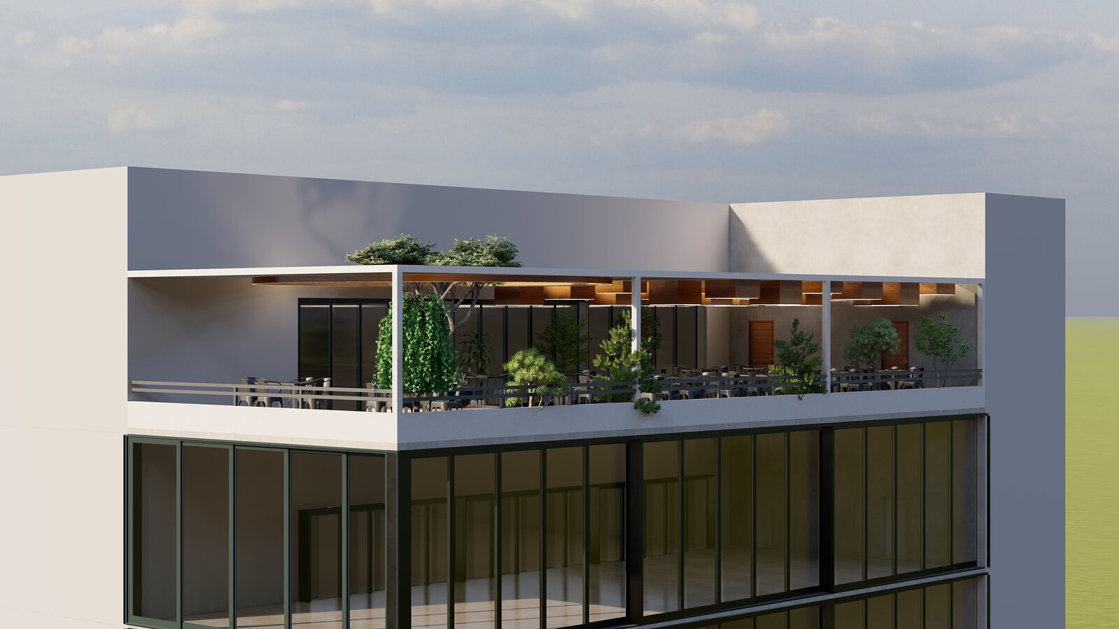 The terrace crowning the glazed floors below.